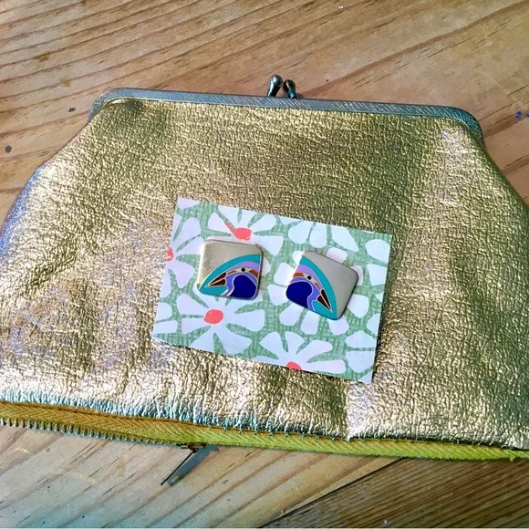 Vintage Laurel Burch Earrings & VTG Gold Purse - Picture 3 of 15